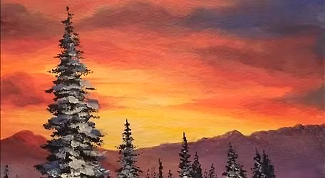 Sunset over Snowy Pines