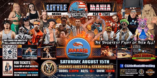 Concord, NH - Little Mania Mini Wrestling @ Markis Steakhouse - SATURDAY!