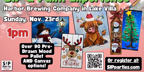Pre-Drawn SIP & Paint Experience! Harbor Brewing Company in Lake Villa. Sunday, Nov. 23rd 1PM