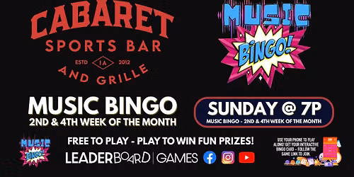 Music BINGO SUNDAY 7p | Cabaret Sports Bar - Ankeny IA - 2nd and 4th week of month @LeaderBoardGames
