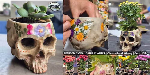 Pressed Flower Skull Planter | Cherry Road Winery