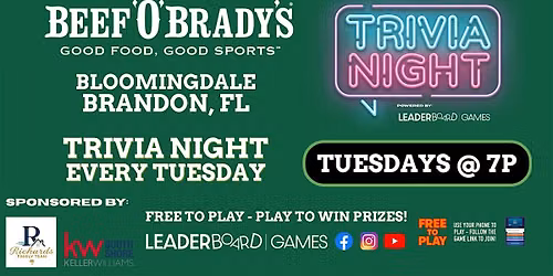 Trivia Night TUESDAYS 7p | Beef 'O' Brady's - Bloomingdale Brandon FL