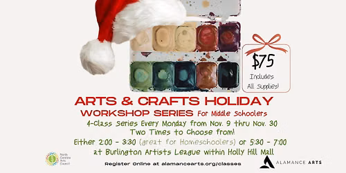 Arts & Crafts Holiday Workshop Series for Middle Schoolers