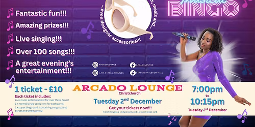 Midweek Musical Bingo at Arcado Lounge (Christchurch) - Tuesday 2nd December 7pm