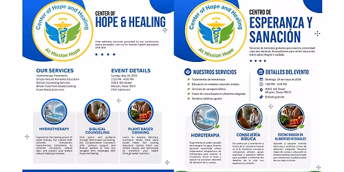 Center of Hope & Healing May 24 then every 6 weeks