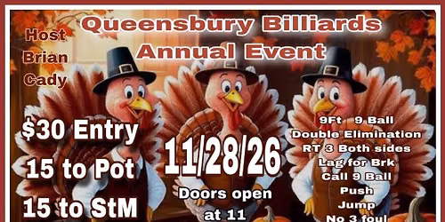 \ud83e\udd83\ud83c\udfb1THANKFUL TURKEY FUNDRAISER TOURNAMENT\ud83c\udfb1\ud83e\udd83