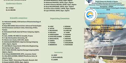 1st International Workshop on Photovoltaic Technologies and Desalination for Sustainable Developmen