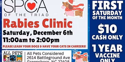December SPCA Rabies Clinic (Battleground)