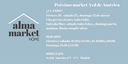 Mercadillo organizado por Alma Market Home, Avd de Am\u00e9rica, Madrid.