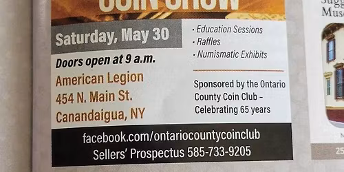 Canandaigua Coin Show May 30th