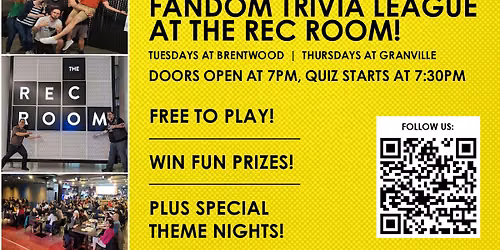 Fandom Trivia League Thursdays at The Rec Room Granville