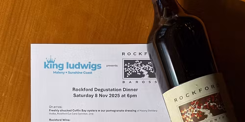 6 courses Degustation Menu featuring at least 8 Rockford Wines