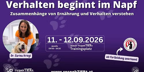 Verhalten beginnt im Napf - Zusammenhänge von Ernährung und Verhalten verstehen - mit Dr. Kriegl