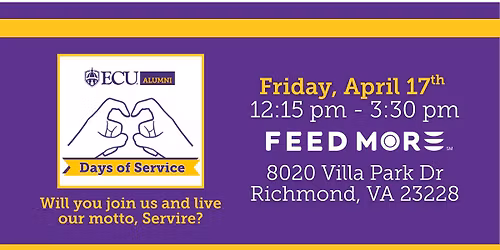 ECU Alumni Days of Service 2026: Richmond Chapter - Feed More Small Bag Packaging