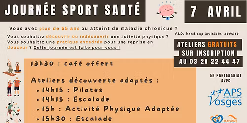 Journ\u00e9e Sport Sant\u00e9 - Ateliers 100% gratuits - 7 avril - Hop'n Bloc - APS Vosges