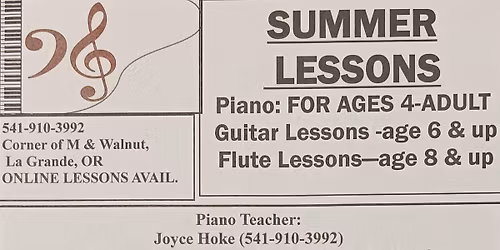 SUMMER PIANO, GUITAR AND FLUTE LESSONS