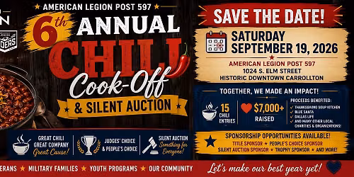 CHILI COOK OFF & SILENT AUCTION HOSTED BY THE LEGION 597 FAMILY — American Legion Post 597, Carrollton, TX