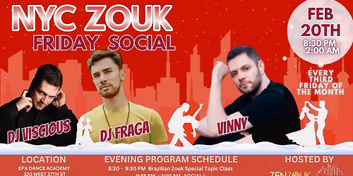 THIRD FRIDAY OF THE MONTH SOCIAL - CLASS WITH VINNY + SOCIAL WITH DJ FRAGA & DJ VISCIOUS 