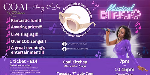 Midweek Musical Bingo at COAL Kitchen (Gloucester Quays) - Tuesday 7th July 7pm