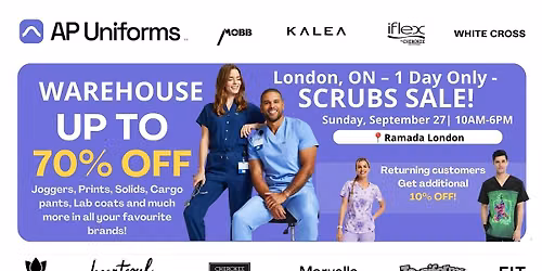 Warehouse Scrubs Sale \u2013 London, ON\u2013 1 Day Only