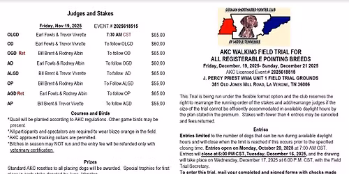 December 2025 AKC Walking Field Trial