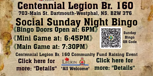 Centennial Legion Br. 160 "SOCIAL SUNDAY NIGHT BINGO"