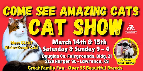 Come See Amazing Cats \ud83d\ude3b\ud83c\udf89\u2764\ufe0f at the PURR-FECT LAWRENCE, KS CAT SHOW & CAT COSTUME CONTEST MAR 14&15!
