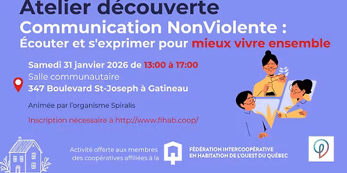Atelier d\u00e9couverte La Communication NonViolente : \u00c9couter et s\u2019exprimer pour mieux vivre ensemble