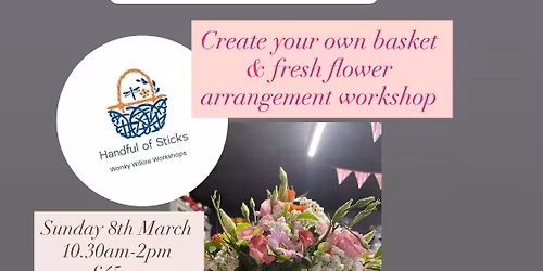 Willow weaving small basket with a fresh flower arrangement workshop