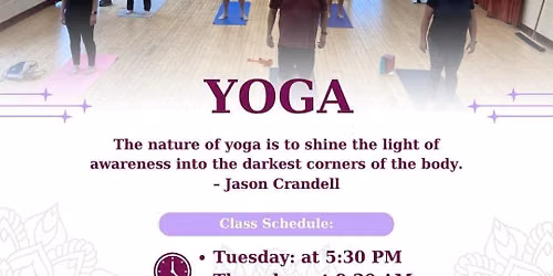 Yoga on Tuesdays at 5:30 pm