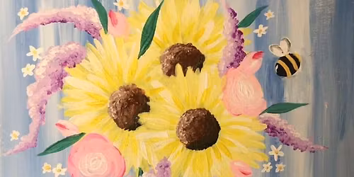 \ud83c\udfa8\ud83d\udd6f\ufe0f Paint and Sip: Mother\u2019s Day Sunflower Bouquet \ud83c\udf3b\ud83d\udc90