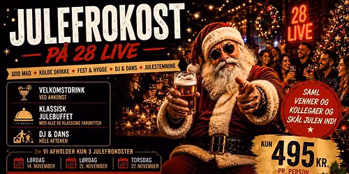 Julefrokost p\u00e5 28 Live i Roskilde