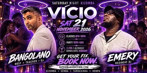 V\u00cdCIO Saturday Night Kizomba \u2014 21 November | Kizomba Classes & Party Until 5AM