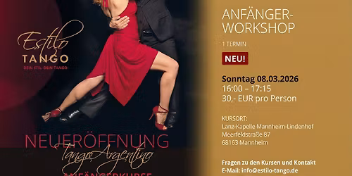 Tango Argentino Anf\u00e4ngerworkshop Sonntag 08. M\u00e4rz (Lanz-Kapelle Lindenhof)