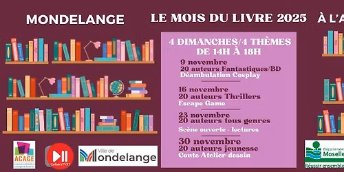 "Le mois du livre" : 4 dimanches \/4 th\u00e8mes litt\u00e9raires