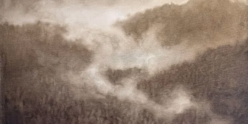 Oils - Monochromatic Misty Mountains art class