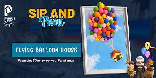 The Flying House! 3D art on canvas with foam clay