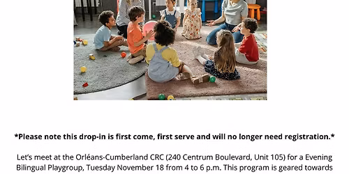 Evening Bilingual Playgroup | Groupe de jeu bilingue en soir\u00e9e