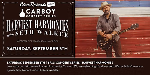 Carboy Winery Concert Series Harvest Harmonies featuring Seth Walker