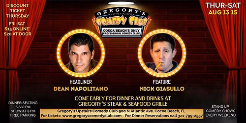 Aug 13-Aug 15 Gregory's Comedy Club