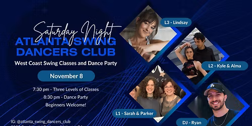 ASDC West Coast Swing | Classes and Dance Party | Saturday November 8