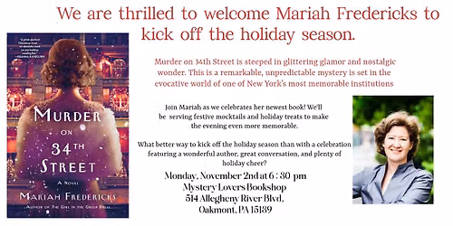 Mariah Fredericks is kicking off the holidays at Mystery Lovers
