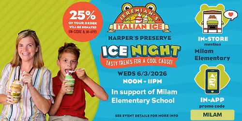 Milam Elementary Ice Night Every Other Wednesday Through the Summer!
