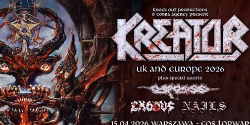Kreator Warszawa 15.04.2026 Wyjazd z Katowic na koncert
