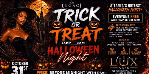 Atlanta\u2019s Biggest FREE Halloween Party 2026 | Trick or Treat at Lux Caf\u00e9