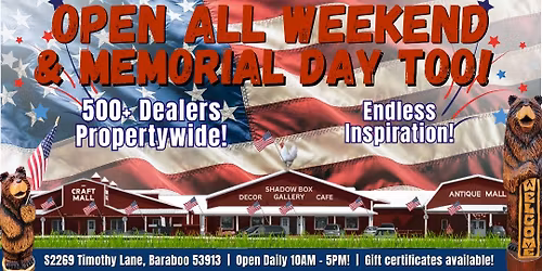 SHOP Memorial Day Weekend - Monday too!