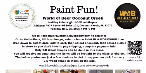 World of Beer Coconut Creek Fall Paint Night 2-D Wood Shapes Tuesday Nov. 25th @7PM