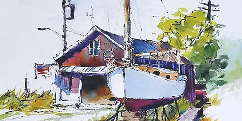 Line and Wash Vignette-The Catboat