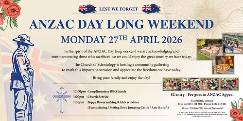 ANZAC Day Long Weekend Monday 27th April 2026