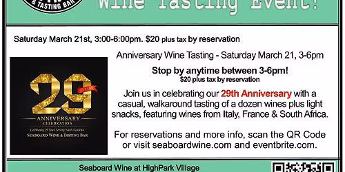 29th Anniversary Wine Tasting!
